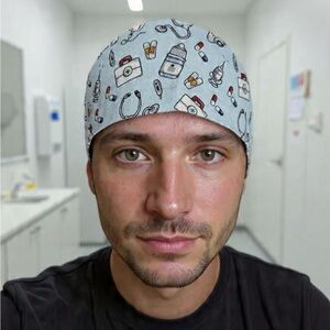 Medical Print Surgical Cap in Light Blue